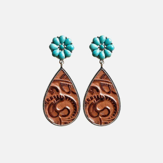 Turquoise Flower Teardrop Earrings - Trendsi - Flyclothing LLC