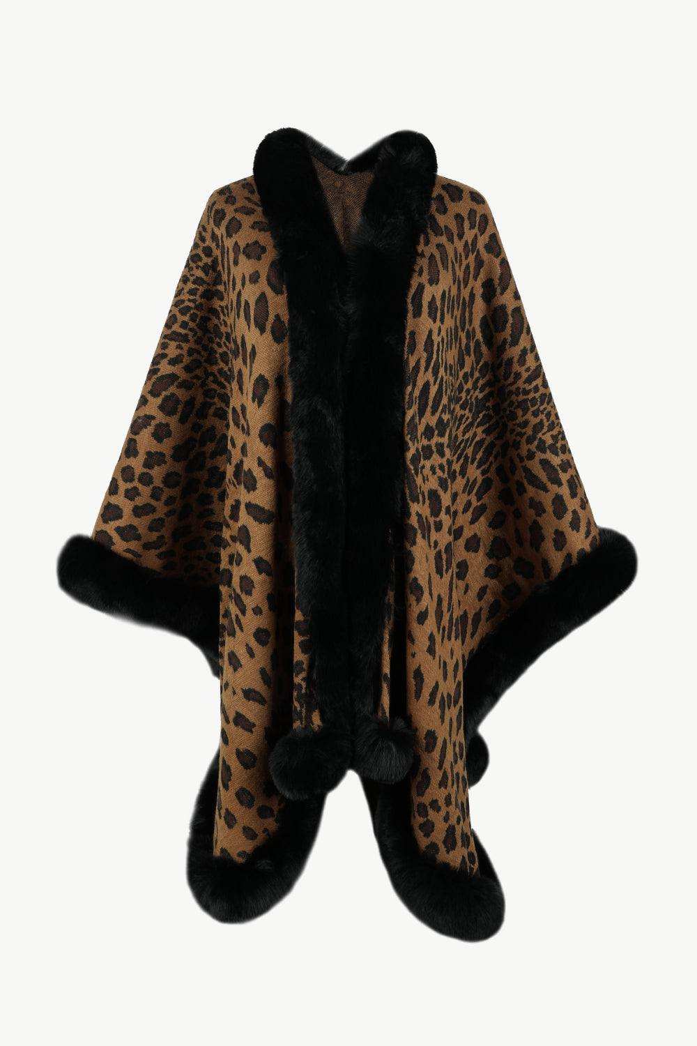 Leopard Open Front Poncho - Trendsi - Flyclothing LLC