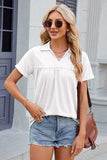 Ruched Johnny Collar Short Sleeve Blouse - Trendsi - Flyclothing LLC