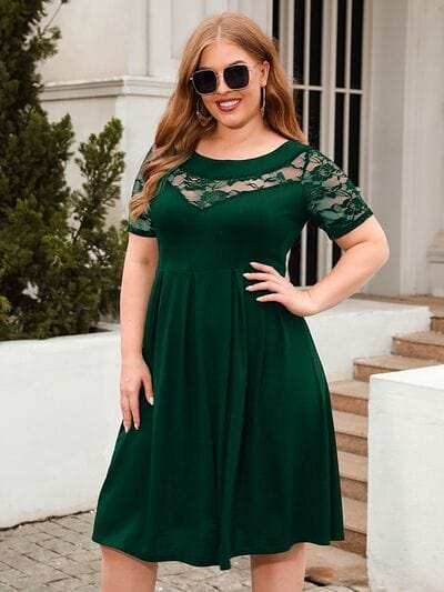 Plus Size Ruched Round Neck Short Sleeve Dress - Trendsi - Flyclothing LLC