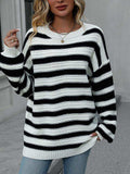 Striped Dropped Shoulder Sweater - Trendsi - Flyclothing LLC