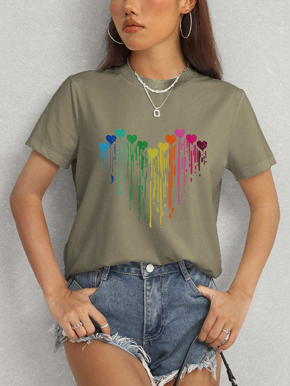 Heart Round Neck Short Sleeve T-Shirt - Trendsi - Flyclothing LLC