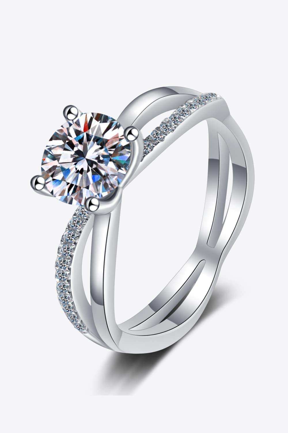 1 Carat Moissanite Crisscross Split Shank Ring - Trendsi - Flyclothing LLC