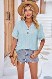 Buttoned Notched Neck Eyelet Top - Trendsi - Flyclothing LLC