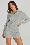 Half Button Sweatshirt and Shorts Active Set - Trendsi - Flyclothing LLC