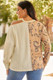 Plus Size Leopard Color Block Long Sleeve T-Shirt - Trendsi - Flyclothing LLC