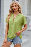 Eyelet Notched Short Sleeve T-Shirt - Trendsi - Flyclothing LLC