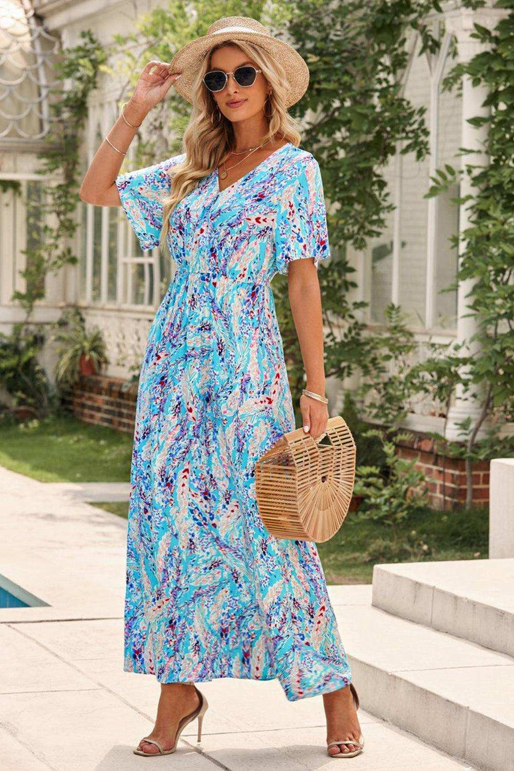 Multicolored V-Neck Maxi Dress - Trendsi - Flyclothing LLC