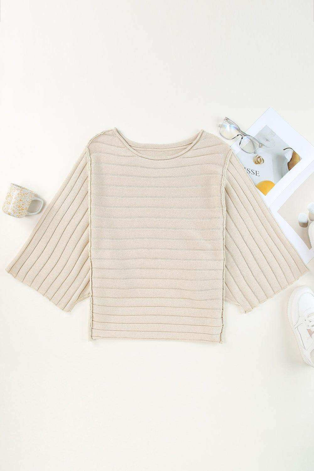 Round Neck Exposed Seams Pullover Sweater - Trendsi - Flyclothing LLC