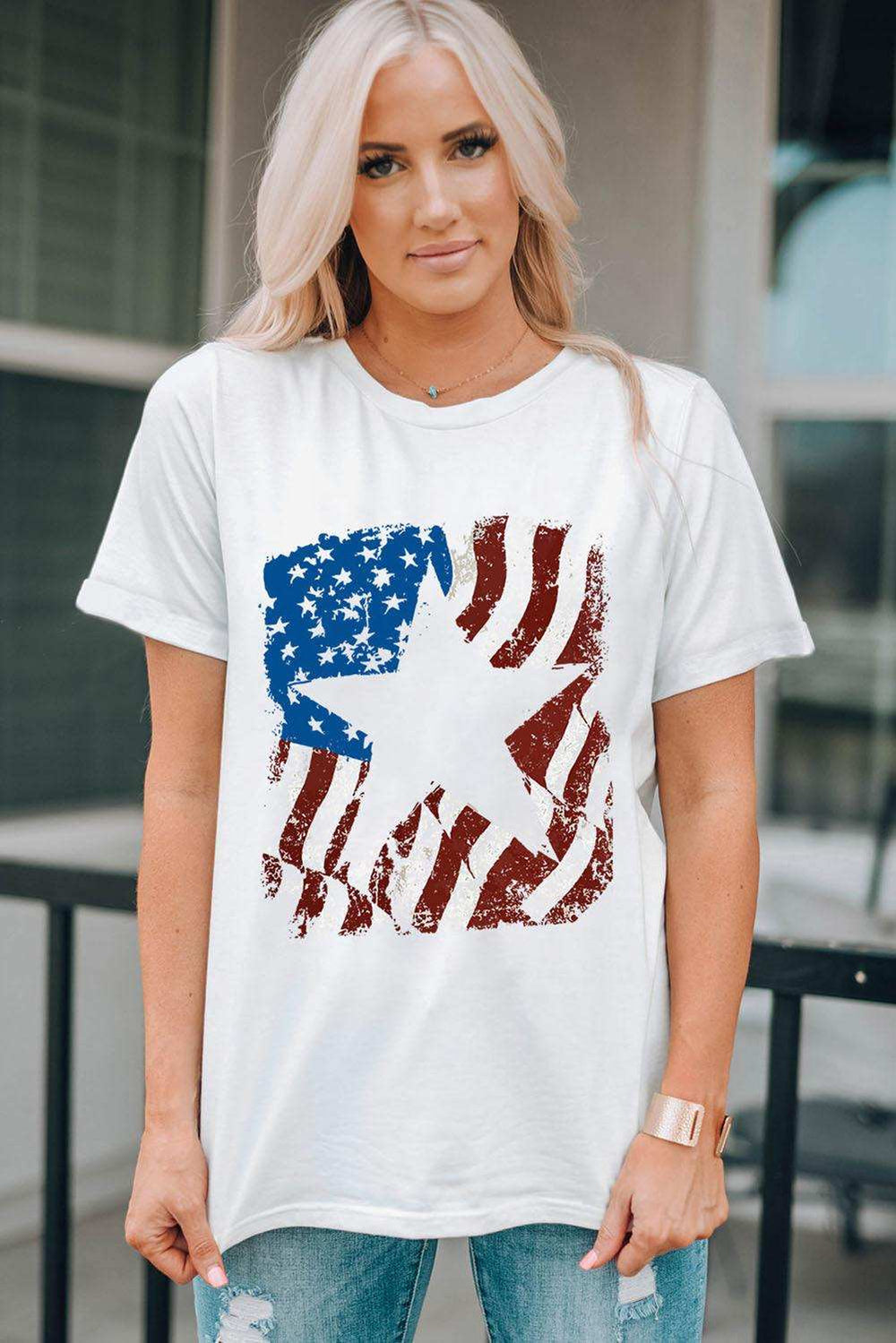 US Flag Graphic Round Neck Tee - Trendsi - Flyclothing LLC