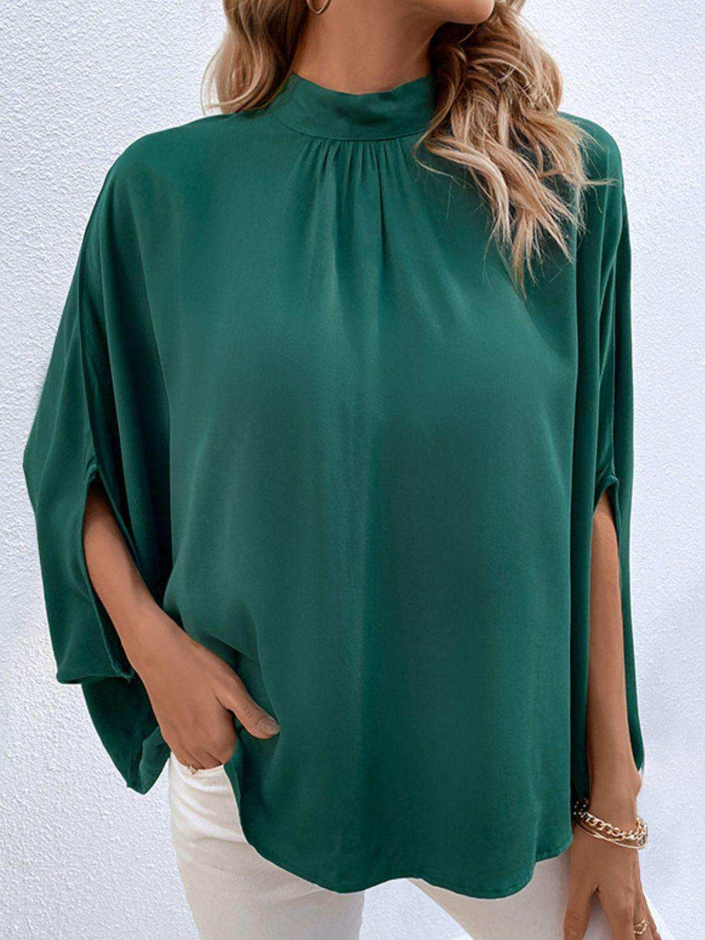 Tie Back Mock Neck Blouse - Trendsi - Flyclothing LLC