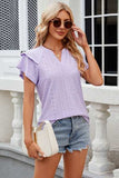 Eyelet Notched Short Sleeve T-Shirt - Trendsi - Flyclothing LLC