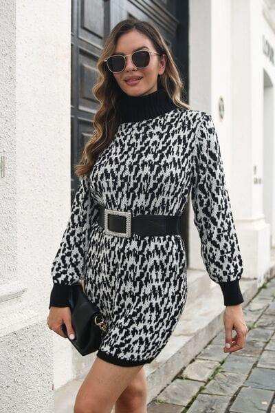 Heathered Turtleneck Mini Sweater Dress - Trendsi - Flyclothing LLC