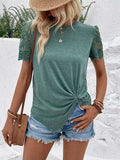 Lace Detail Short Sleeve Round Neck T-Shirt - Trendsi - Flyclothing LLC