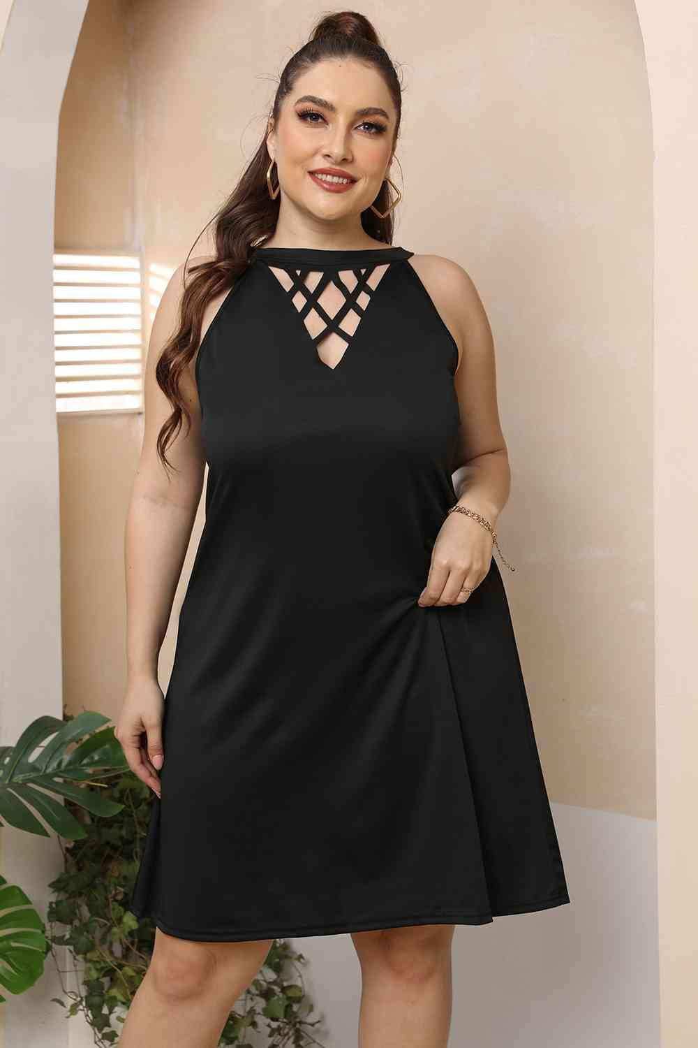 Plus Size Cutout Round Neck Sleeveless Dress - Trendsi - Flyclothing LLC