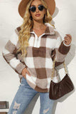 Plaid Half Zip Long Sleeve Sweatshirt - Trendsi - Flyclothing LLC