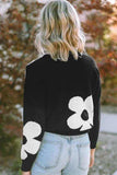 Round Neck Floral Pattern Color Contrast Design Long Sleeve Sweater - Trendsi - Flyclothing LLC