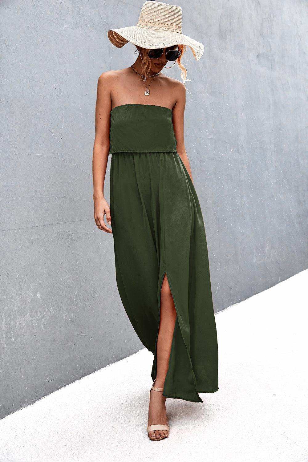 Strapless Split Maxi Dress - Trendsi - Flyclothing LLC