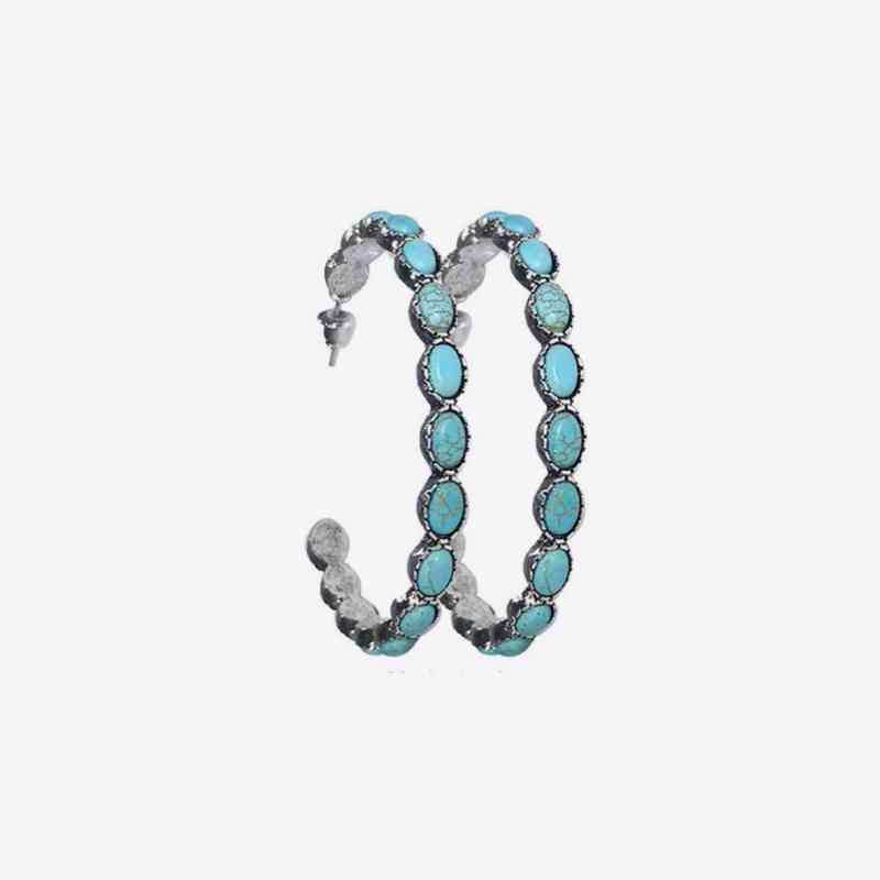Artificial Turquoise C-Hoop Earrings - Trendsi - Flyclothing LLC