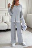 Contrast Trim Round Neck Top and Pants Set - Trendsi - Flyclothing LLC