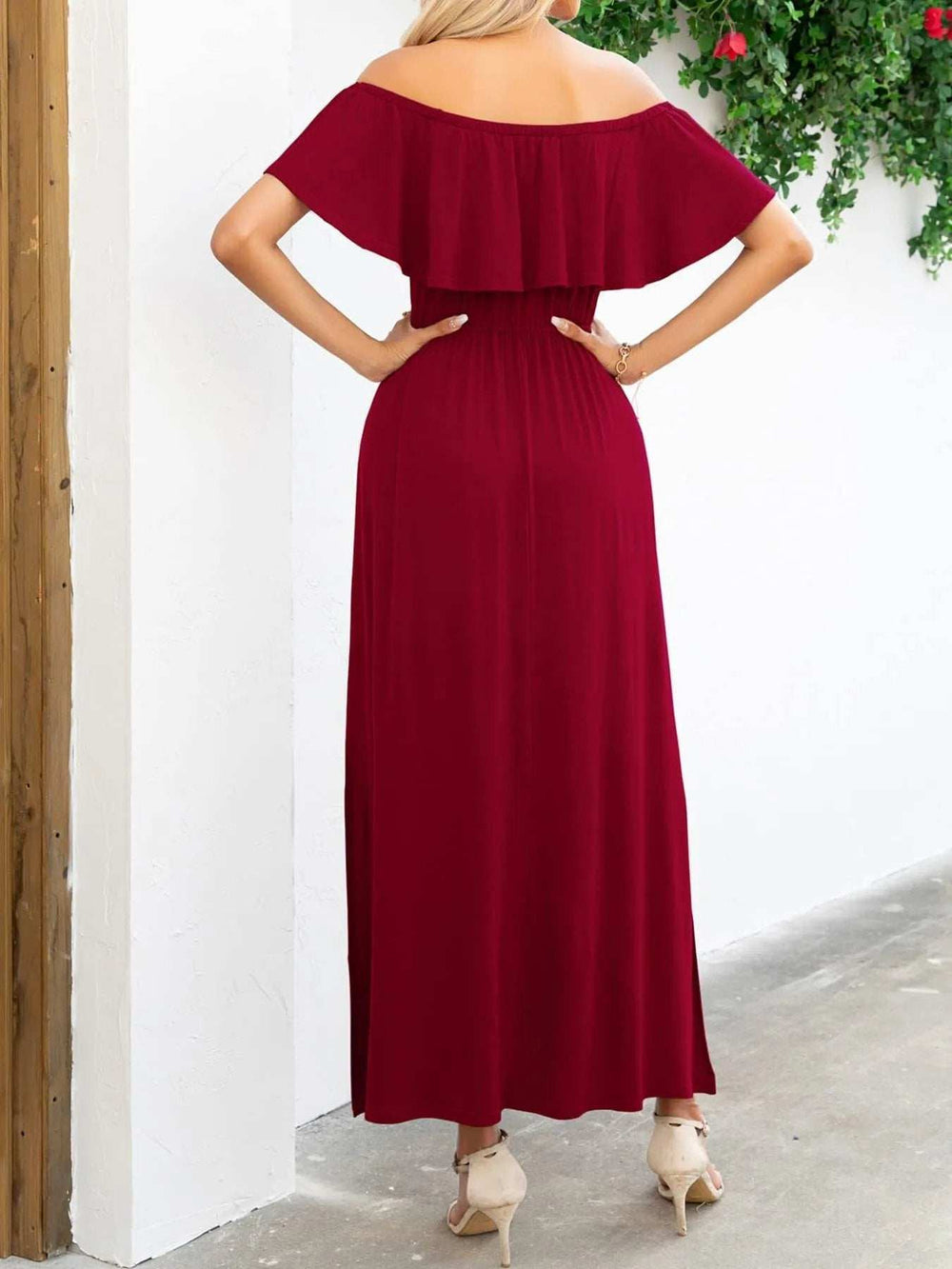 Off-Shoulder Slit Maxi Dress - Trendsi - Flyclothing LLC