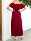 Off-Shoulder Slit Maxi Dress - Trendsi - Flyclothing LLC