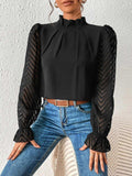 Mock Neck Flounce Sleeve Blouse - Trendsi - Flyclothing LLC