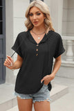 Eyelet Drawstring Hooded Short Sleeve Blouse - Trendsi - Flyclothing LLC