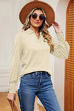 Decorative Button Johnny Collar Lantern Sleeve Blouse - Trendsi - Flyclothing LLC