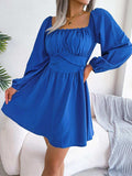 Tied Square Neck Balloon Sleeve Dress - Trendsi - Flyclothing LLC
