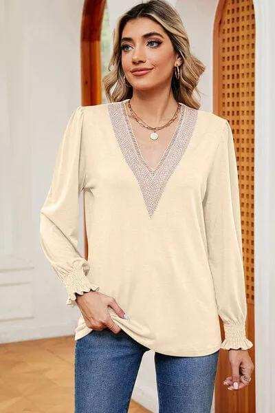 V-Neck Long Sleeve T-Shirt - Trendsi - Flyclothing LLC