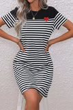 Striped Heart Short Sleeve Dress - Trendsi - Flyclothing LLC