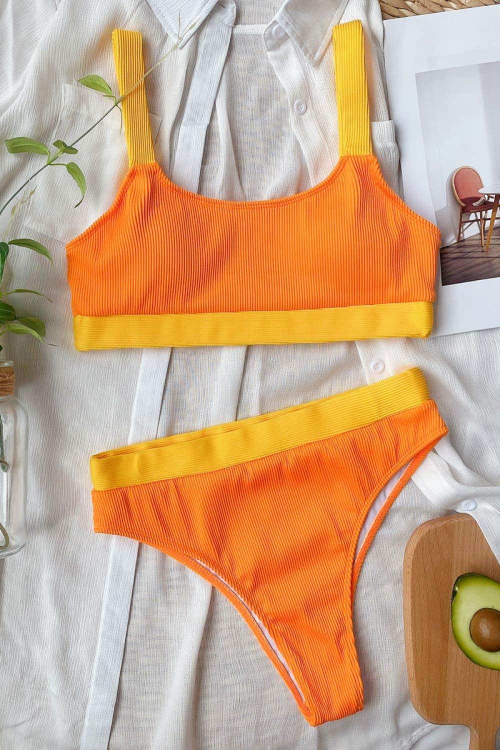 Color Block Scoop Neck Bikini Set - Trendsi - Flyclothing LLC