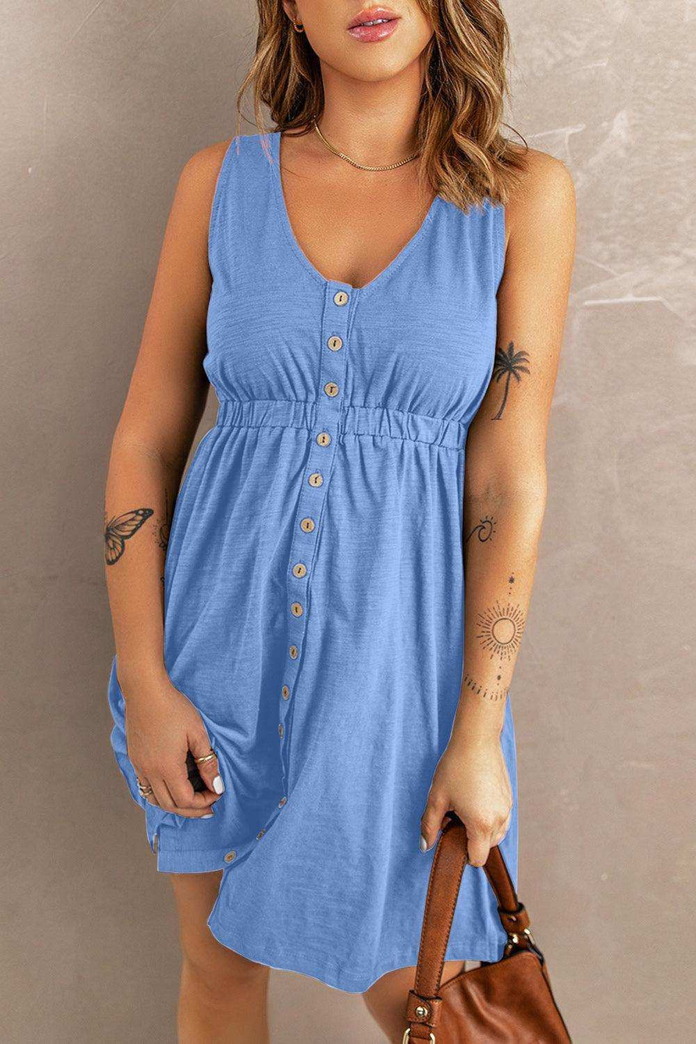 Sleeveless Button Down Mini Dress - Trendsi - Flyclothing LLC