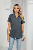 Curved Hem Johnny Collar Polo Shirt - Trendsi - Flyclothing LLC