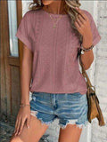 Eyelet Round Neck Short Sleeve T-Shirt - Trendsi - Flyclothing LLC