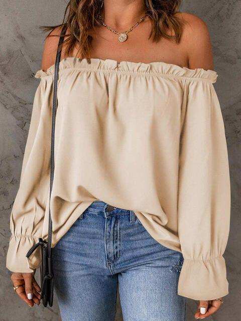 Off-Shoulder Flounce Sleeve Blouse - Trendsi - Flyclothing LLC