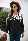 Animal Print Color Block Waffle-Knit Top - Trendsi - Flyclothing LLC