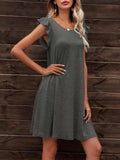 Round Neck Flutter Sleeve Dress with Pockets - Trendsi - Flyclothing LLC