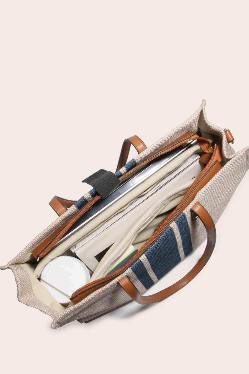 Striped Tote Bag - Trendsi - Flyclothing LLC