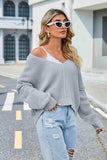 V-Neck Long Sleeve Sweater - Trendsi - Flyclothing LLC