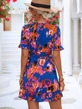 Printed Flounce Sleeve Tied Dress - Trendsi - Flyclothing LLC
