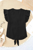 V-Neck Tie Hem Flutter Sleeve Blouse - Trendsi - Flyclothing LLC