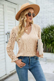 V-Neck Flounce Sleeve Lace Top - Trendsi - Flyclothing LLC