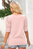 Round Neck Lantern Sleeve Blouse - Trendsi - Flyclothing LLC