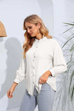 Mock Neck Buttoned Long Sleeve Shirt - Trendsi - Flyclothing LLC
