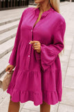 Buttoned Flare Sleeve Tiered Dress - Trendsi - Flyclothing LLC