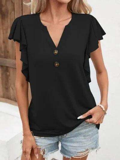 Notched Cap Sleeve T-Shirt - Trendsi - Flyclothing LLC