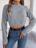 Cable-Knit Round Neck Cropped Sweater - Trendsi - Flyclothing LLC