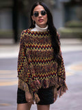 Fringe Hem Boat Neck Poncho - Trendsi - Flyclothing LLC